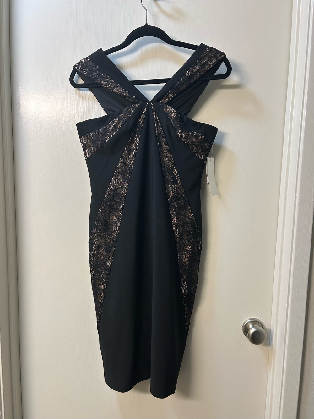 Adrianna Papell Black Lace-Panel One-Shoulder Dress